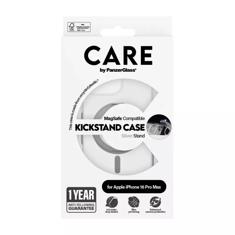 PanzerGlass CARE™ by ® Dėklas Skaidrus su Sidabriniu Pėdeliu ir MagSafe iPhone 16 Pro Max