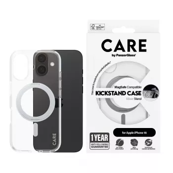 PanzerGlass CARE™ by ® Dėklas Skaidrus su Sidabriniu Stovu ir MagSafe iPhone 16