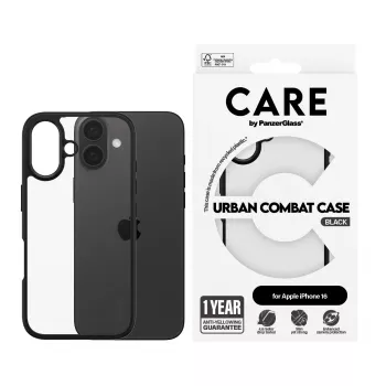 PanzerGlass CARE™ by ® Urban Combat Case Skaidrus su Juodu Rėmeliu iPhone 16