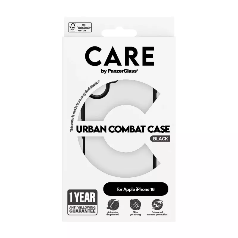 PanzerGlass CARE™ by ® Urban Combat Case Skaidrus su Juodu Rėmeliu iPhone 16