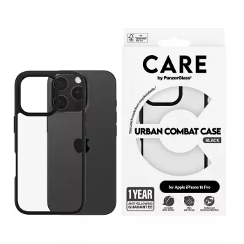 PanzerGlass CARE™ by ® Urban Combat Case Skaidrus su Juodu Rėmeliu iPhone 16 Pro