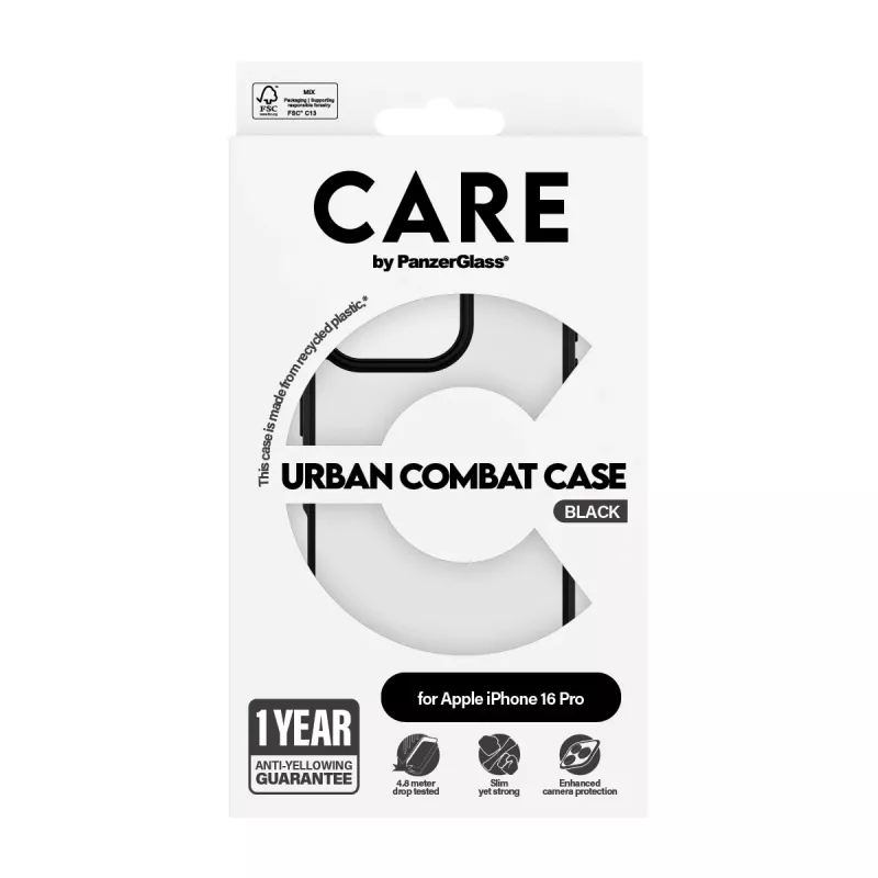 PanzerGlass CARE™ by ® Urban Combat Case Skaidrus su Juodu Rėmeliu iPhone 16 Pro