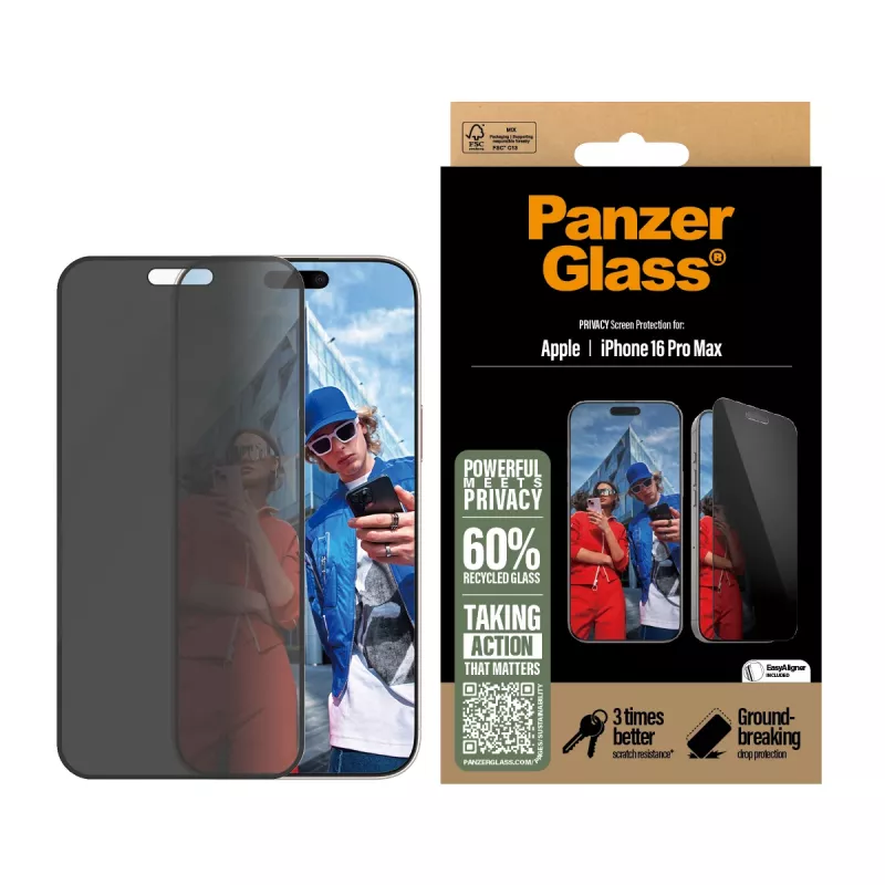 PanzerGlass® Privatumo Ekrano Apsauga iPhone 16 Pro Max | Ultra-Wide Fit su EasyAligner