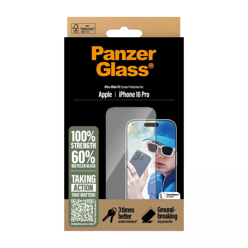 PanzerGlass® apsauginis stiklas iPhone 16 Pro | Ultra-Wide Fit