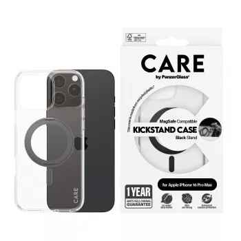 PanzerGlass CARE™ by ® Dėklas Skaidrus su Juodu Stoveliu ir MagSafe iPhone 16 Pro Max