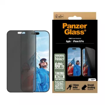 PanzerGlass® Privatumo apsauginis stiklas iPhone 16 Pro | Ultra-Wide Fit su EasyAligner