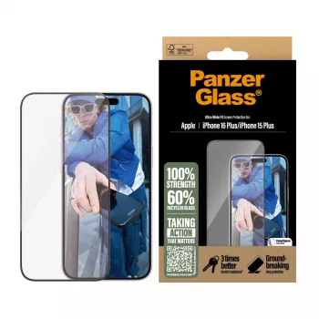 PanzerGlass® ekrano apsauga iPhone 16 Plus | 15 Plus | Ultra-Wide Fit