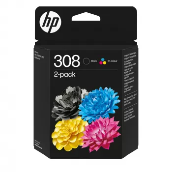 HP 308 2 vnt. juodos ir spalvotos originalios kasetės rinkinys