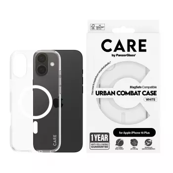 PanzerGlass CARE™ by ® Urban Combat Case Skaidrus su Balta MagSafe iPhone 16 Plus