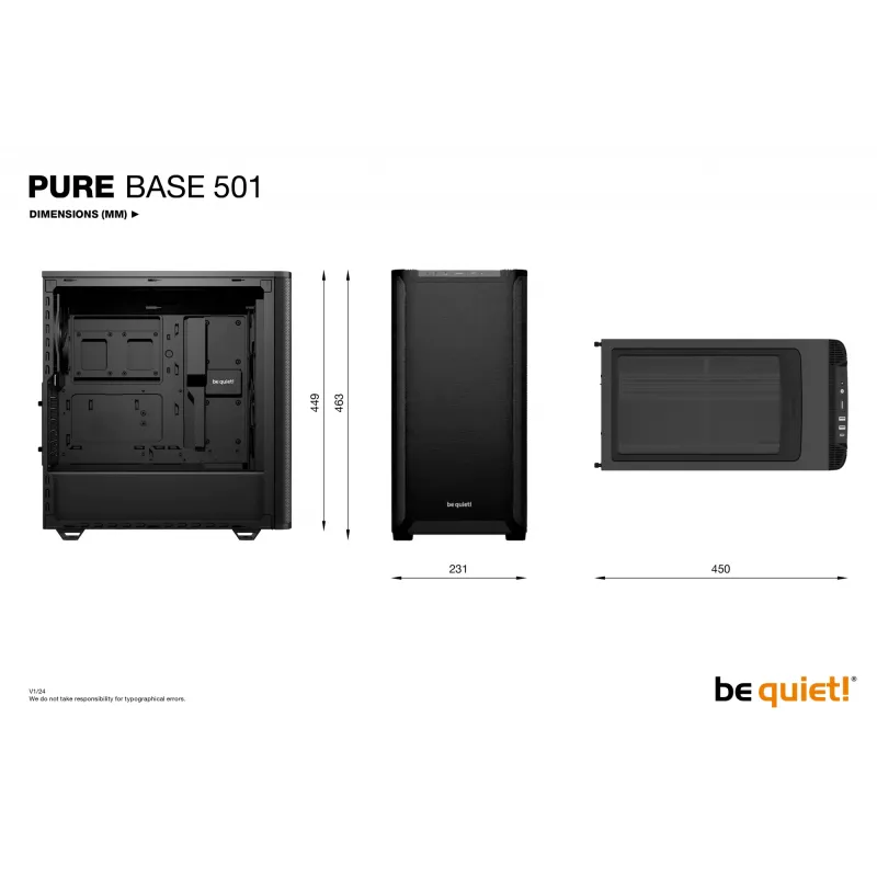 PC korpusas be quiet! PURE BASE 501 juodas Midi bokštas (atidaryta pakuotė)