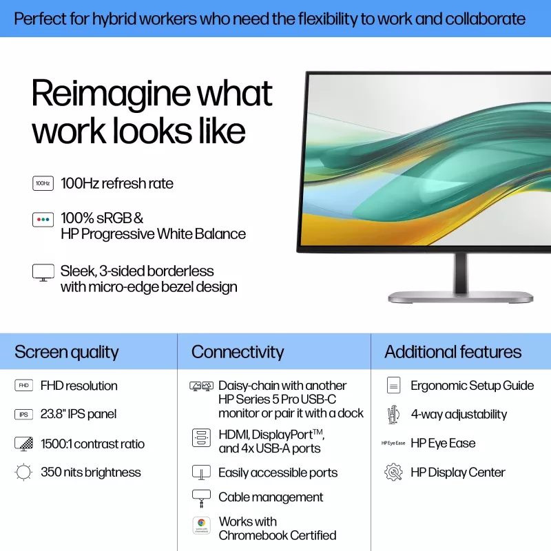 HP Series 5 Pro 23.8 colio FHD monitorius - 524pf, 60.5 cm (23.8 colio), 1920 x 1080 pikselių, Full HD, LCD, 5 ms, juodas, sidabrinis