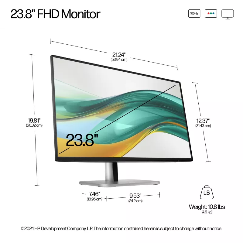 HP Series 5 Pro 23.8 colio FHD monitorius - 524pf, 60.5 cm (23.8 colio), 1920 x 1080 pikselių, Full HD, LCD, 5 ms, juodas, sidabrinis