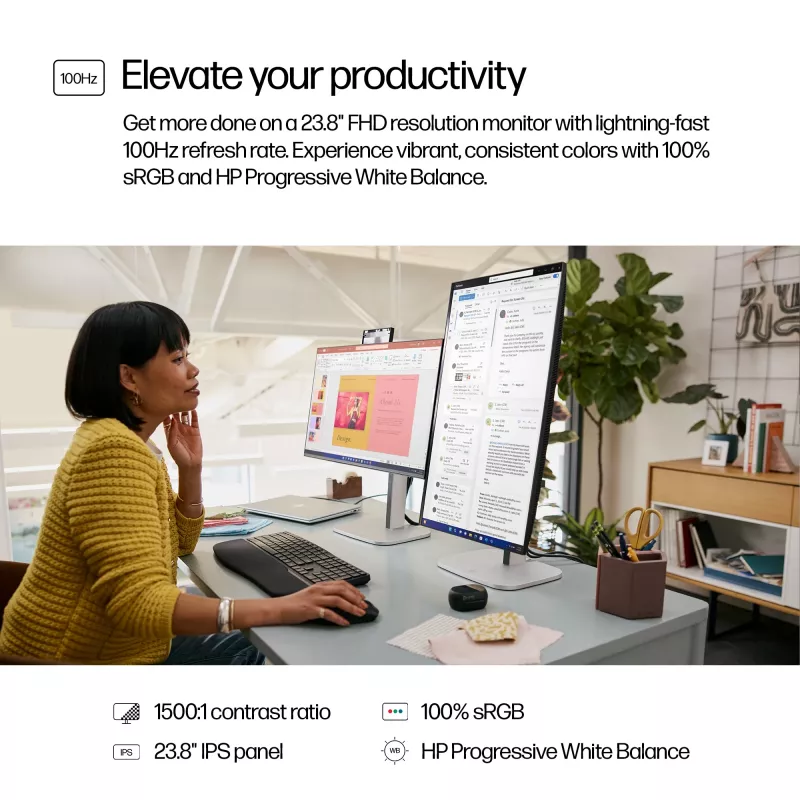 HP Series 5 Pro 23.8 colio FHD monitorius - 524pf, 60.5 cm (23.8 colio), 1920 x 1080 pikselių, Full HD, LCD, 5 ms, juodas, sidabrinis