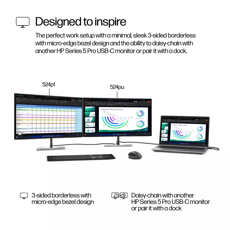 HP Series 5 Pro 23.8 colio FHD monitorius - 524pf, 60.5 cm (23.8 colio), 1920 x 1080 pikselių, Full HD, LCD, 5 ms, juodas, sidabrinis