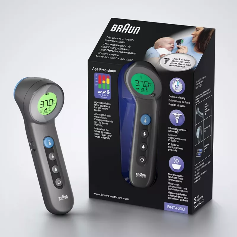 Braun BNT400 bekontaktis kaktos termometras, pilkas