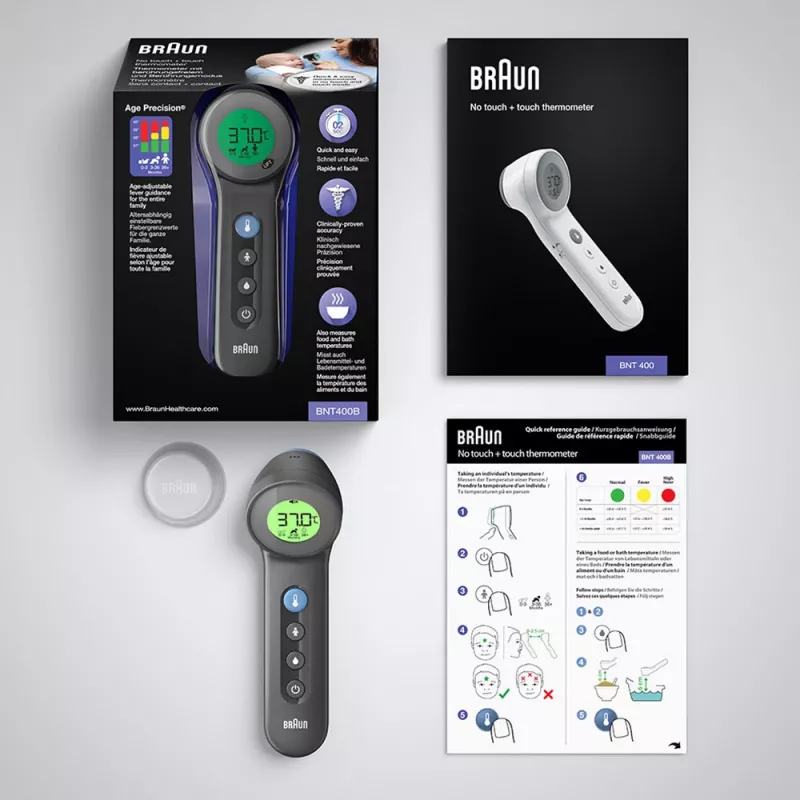 Braun BNT400 bekontaktis kaktos termometras, pilkas
