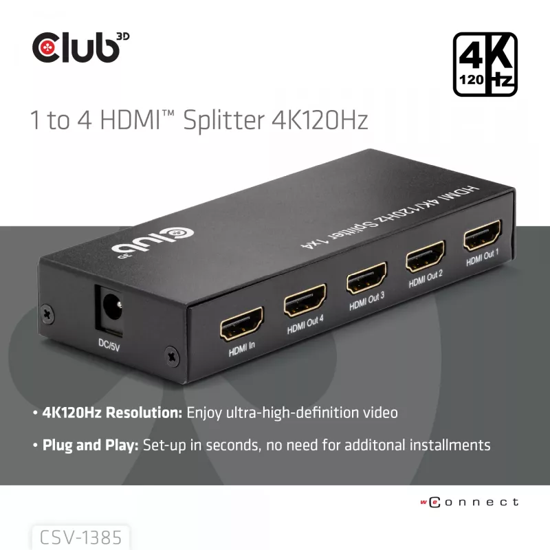 CLUB3D 1 į 4 HDMI™ skirstytuvas 4K120Hz
