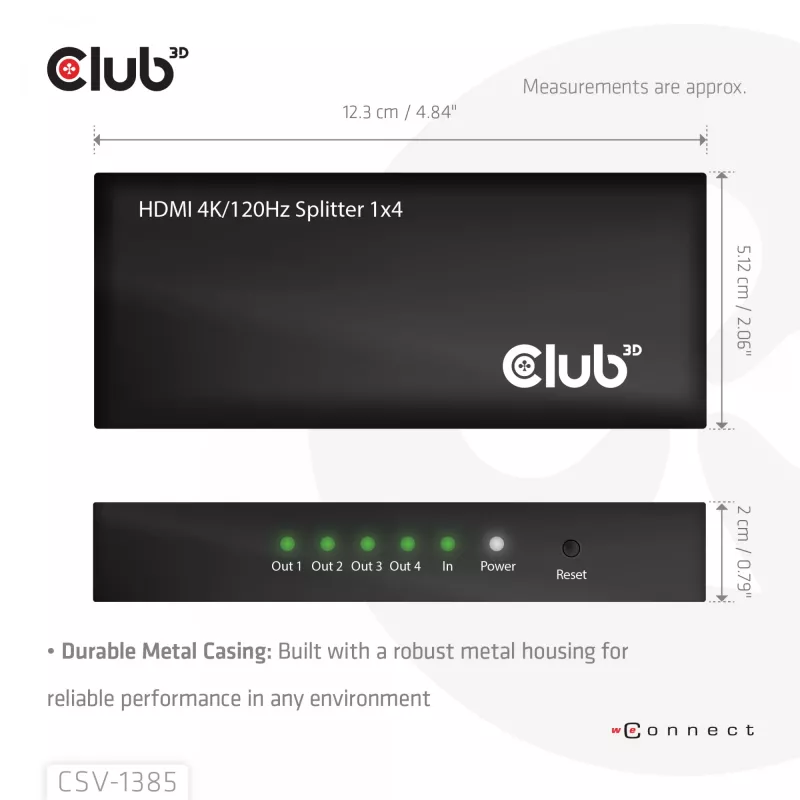 CLUB3D 1 į 4 HDMI™ skirstytuvas 4K120Hz