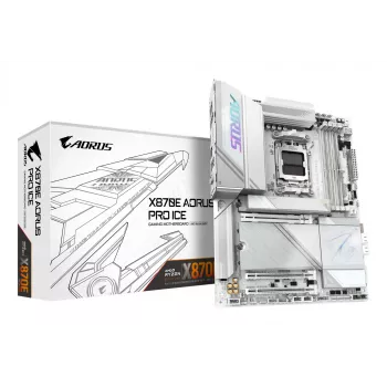 Motininė plokštė GIGABYTE X870E AORUS PRO ICE — AMD X870E, lizdas AM5, ATX, DDR5, 4×DIMM, Wi‑Fi 7, 2.5Gb LAN