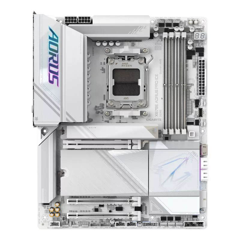 Motininė plokštė GIGABYTE X870E AORUS PRO ICE — AMD X870E, lizdas AM5, ATX, DDR5, 4×DIMM, Wi‑Fi 7, 2.5Gb LAN