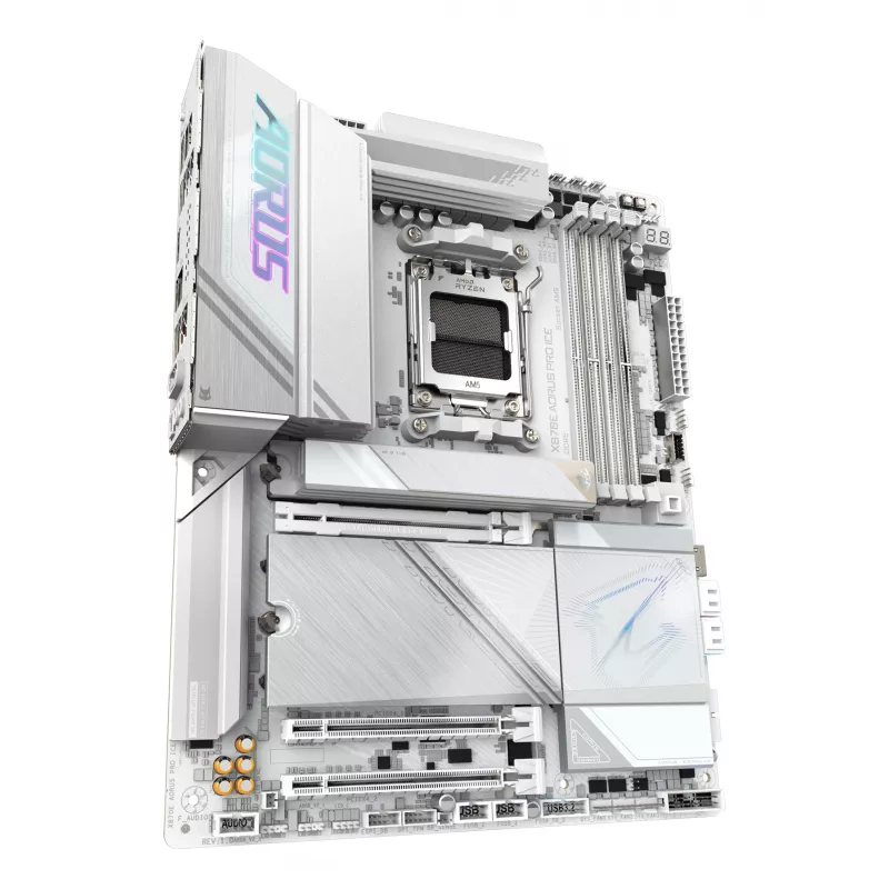 Motininė plokštė GIGABYTE X870E AORUS PRO ICE — AMD X870E, lizdas AM5, ATX, DDR5, 4×DIMM, Wi‑Fi 7, 2.5Gb LAN