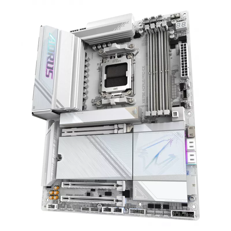 Motininė plokštė GIGABYTE X870E AORUS PRO ICE — AMD X870E, lizdas AM5, ATX, DDR5, 4×DIMM, Wi‑Fi 7, 2.5Gb LAN