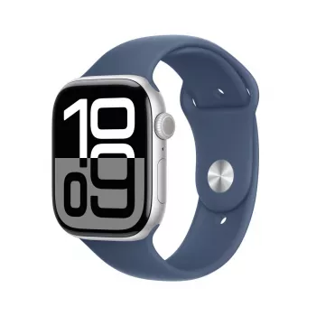 APPLE Watch Series 10 GPS + Cellular 46mm sidabrinis aliuminio korpusas su džinsinio mėlynumo sportiniu dirželiu M/L