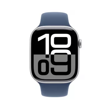 APPLE Watch Series 10 GPS + Cellular 46mm sidabrinis aliuminio korpusas su džinsinio mėlynumo sportiniu dirželiu M/L