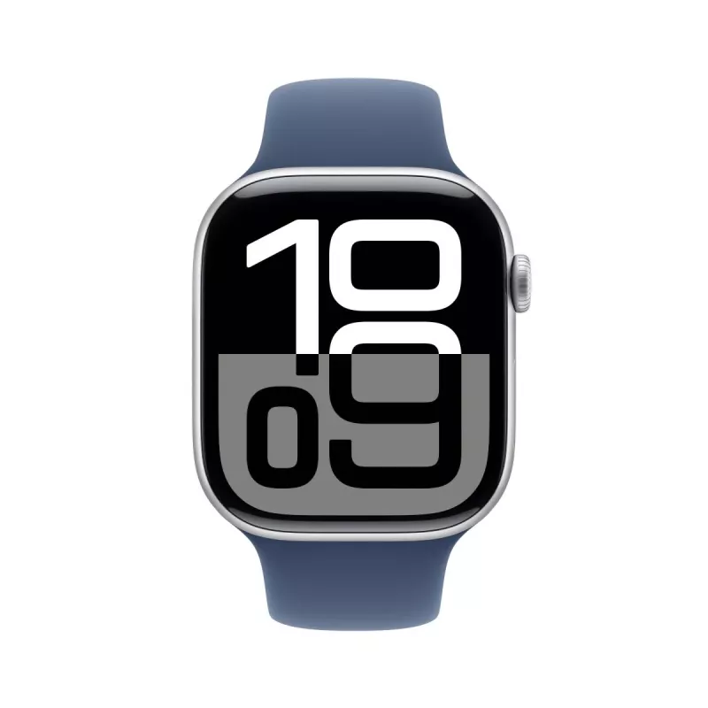 APPLE Watch Series 10 GPS + Cellular 46mm sidabrinis aliuminio korpusas su džinsinio mėlynumo sportiniu dirželiu M/L