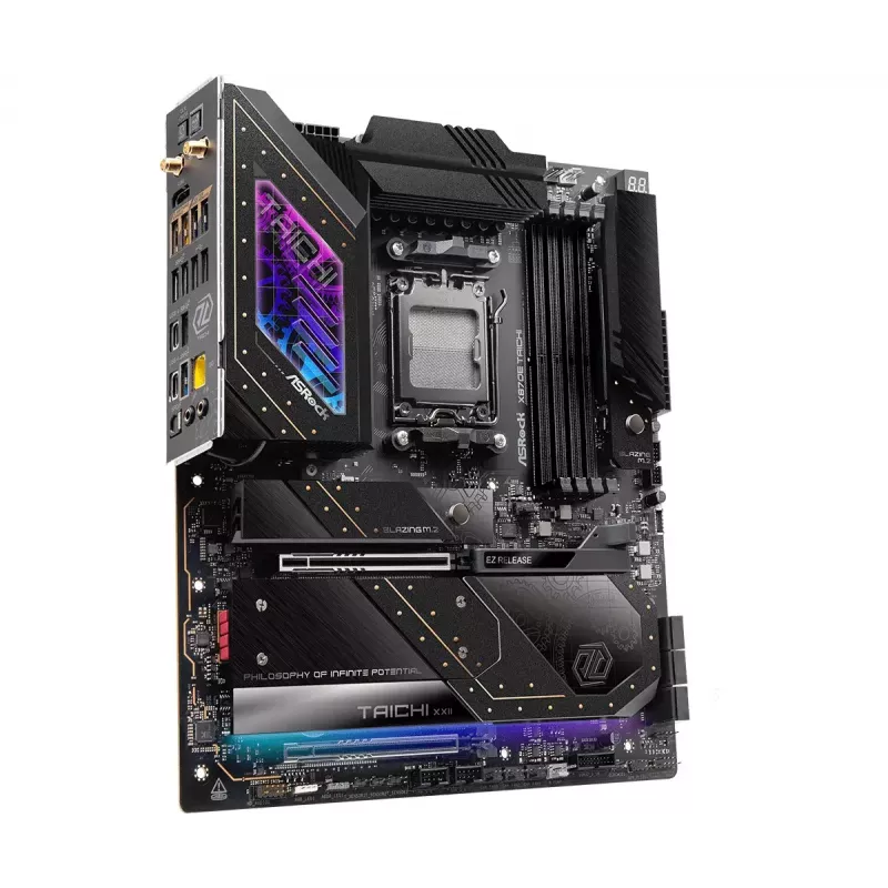 Pagrindinė plokštė ASRock X870E Taichi – AMD X870E, Socket AM5, Extended ATX, DDR5, 4 DIMM, iki 256 GB, Wi‑Fi 7, 5Gb LAN