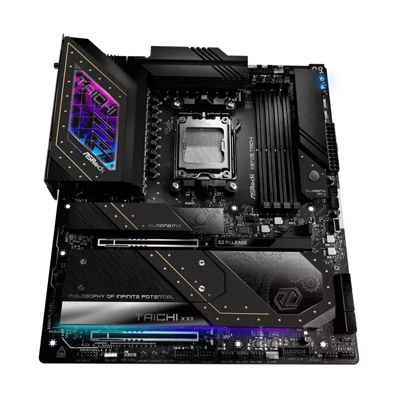 Pagrindinė plokštė ASRock X870E Taichi – AMD X870E, Socket AM5, Extended ATX, DDR5, 4 DIMM, iki 256 GB, Wi‑Fi 7, 5Gb LAN