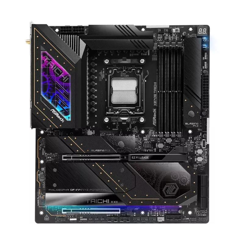 Pagrindinė plokštė ASRock X870E Taichi – AMD X870E, Socket AM5, Extended ATX, DDR5, 4 DIMM, iki 256 GB, Wi‑Fi 7, 5Gb LAN