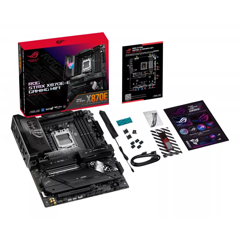 Motininė plokštė ASUS ROG STRIX X870E-E GAMING WIFI ATX, AMD X870E, Socket AM5, DDR5, 4 DIMM, Wi‑Fi 7, Bluetooth 5.4, 5Gb LAN