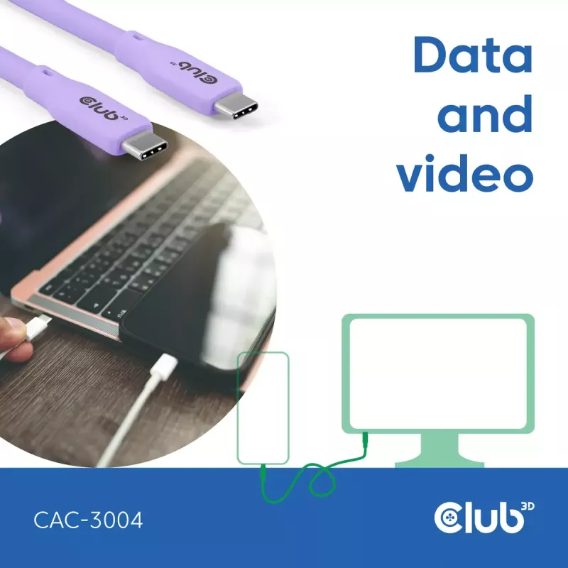 USB C laidas CLUB3D CAC-3004 2 m violetinis