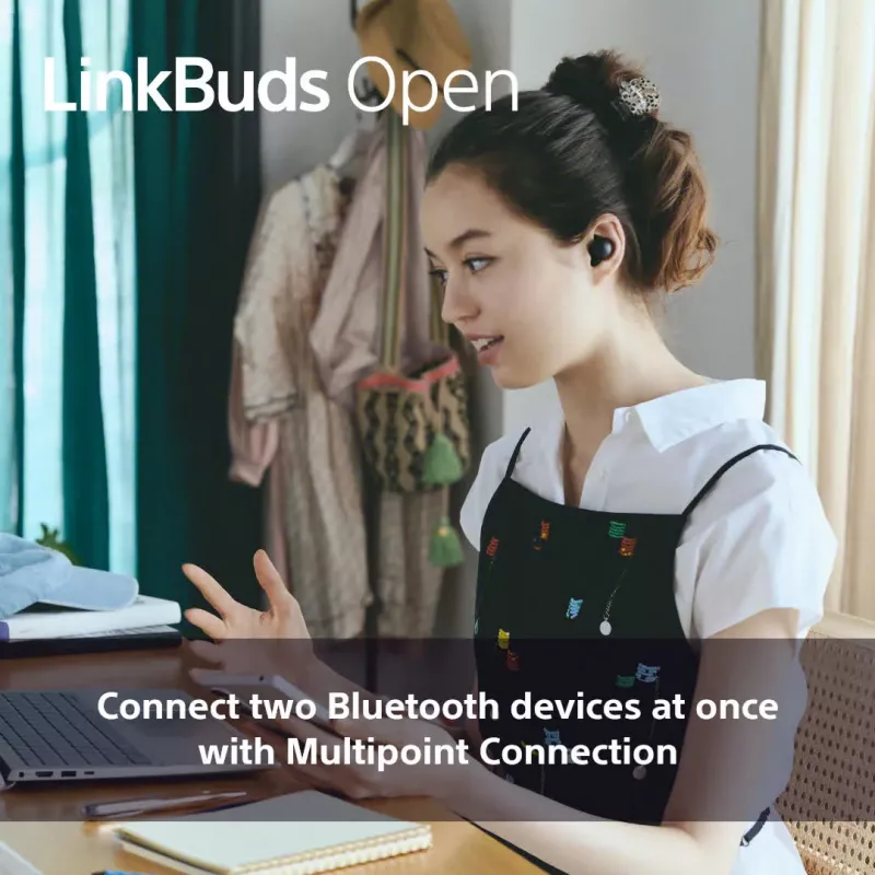 Ausinės Sony LinkBuds Open WFL910B belaidės Bluetooth į ausis, 20–20 000 Hz, 10 m, 63 g, juodos
