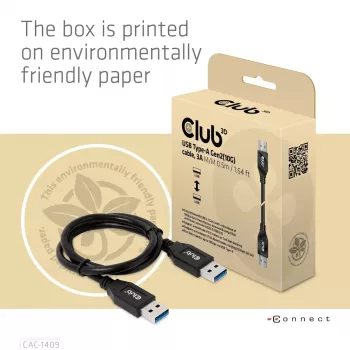 CLUB3D USB Type-A Gen2 (10G) laidas, 3A M/M 0,5 m / 1,64 pėdos
