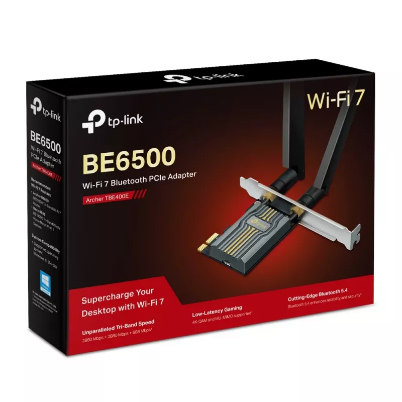 TP-Link BE6500 vidinis WLAN/Bluetooth adapteris, 2880 Mbit/s, trijų juostų Wi-Fi 7