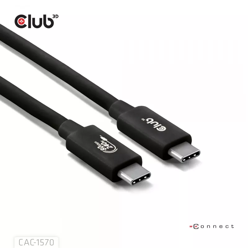 USB Type-C laidas CLUB3D CAC-1570 1,2 m — 80 Gbps, 240 W, palaiko 8K @ 240 Hz, juodas