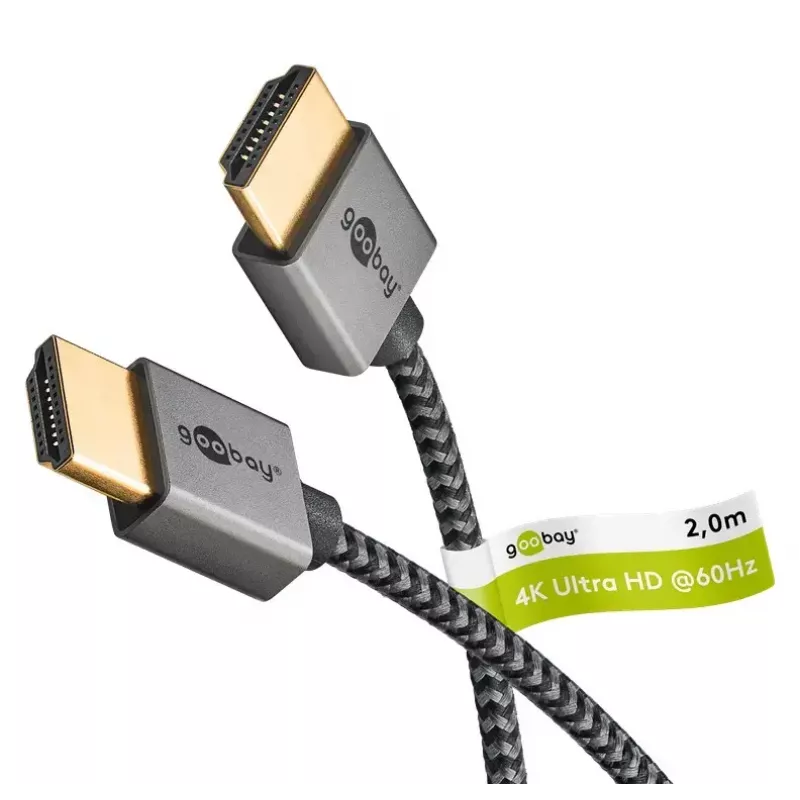 Goobay HDMI laidas 2 m, A tipo kištukas – A tipo kištukas, 18 Gbit/s, pilkas