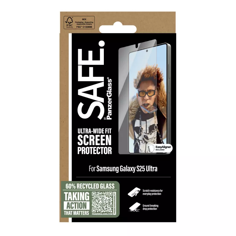 PanzerGlass SAFE. apsauginis stiklas Samsung Galaxy S25 Ultra | Itin platus prigludimas su EasyAligner