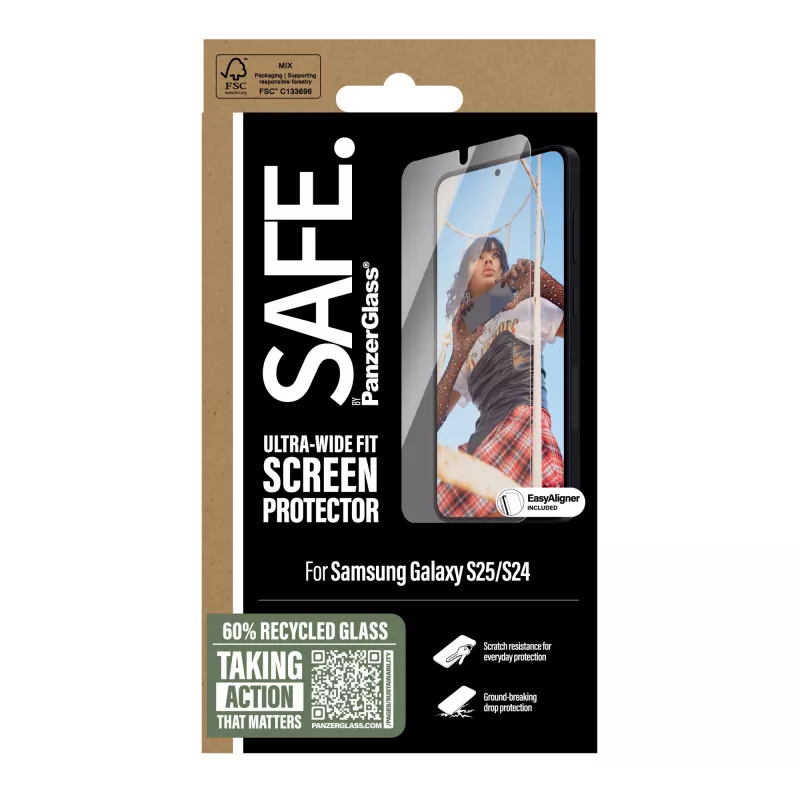 PanzerGlass SAFE. by ® Ekrano apsauga Samsung Galaxy S25 | S24 | Ultra-Wide Fit su EasyAligner