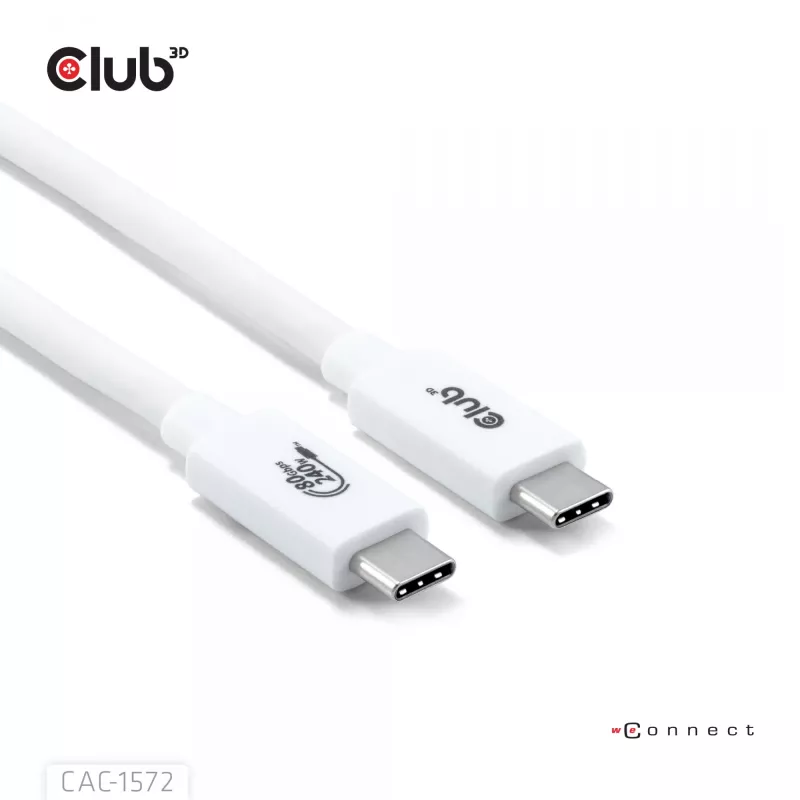 CLUB3D USB 80Gbps sertifikuotas 240W 8K240Hz Type-C® 1,2m juodas laidas