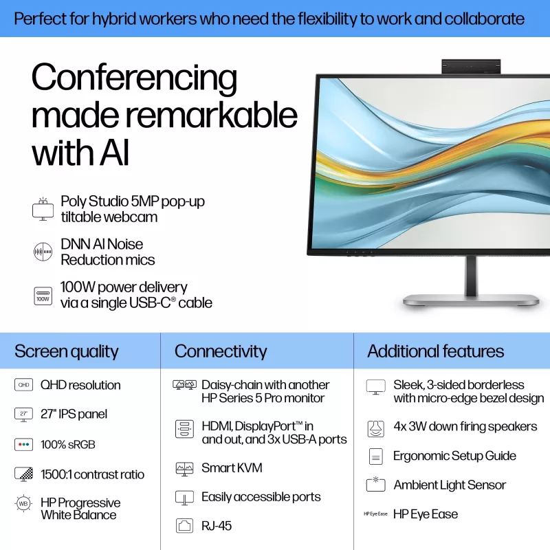 HP Series 5 Pro 27 colių QHD USB-C konferencinis monitorius - 527pm