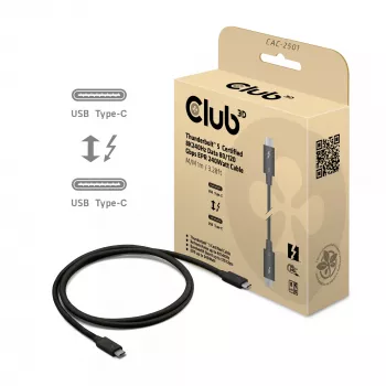 CLUB3D Thunderbolt™ 5 sertifikuotas 8K240Hz duomenų 80/120 Gbps EPR 240 vatų laidas M/M 1m / 3.28ft