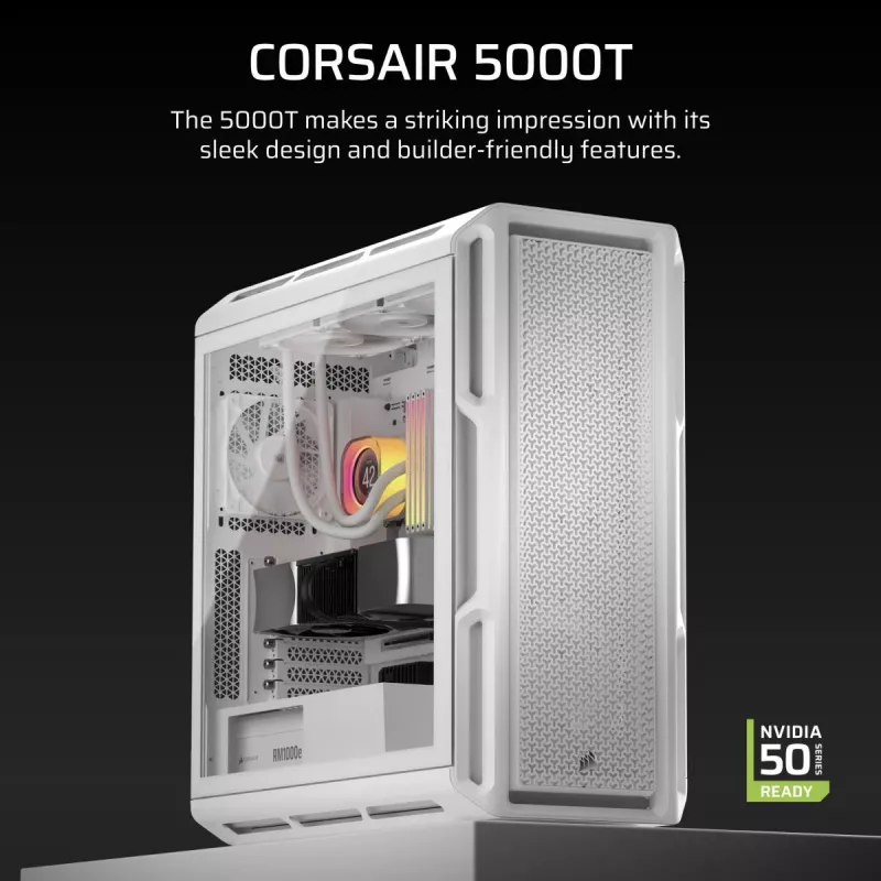 CORSAIR 5000T vidutinio bokšto korpusas, aukštos kokybės, baltas