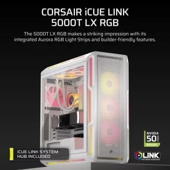 CORSAIR kompiuterio korpusas 5000T LX RGB (grūdintas stiklas) baltas