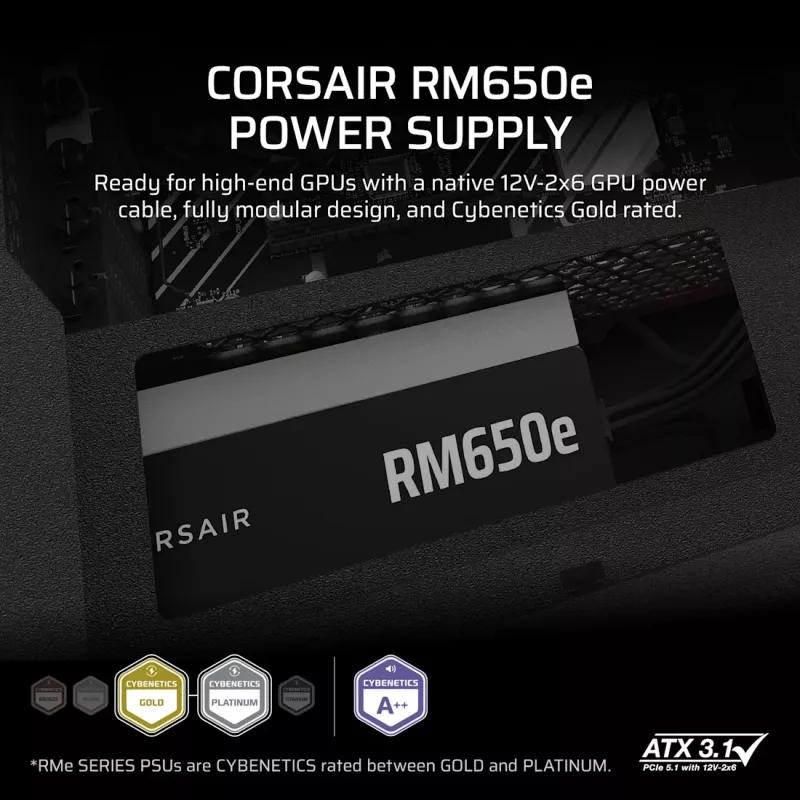 CORSAIR maitinimo blokas RMe serija RM650e pilnai modulinis mažatriukšmis ATX 650W