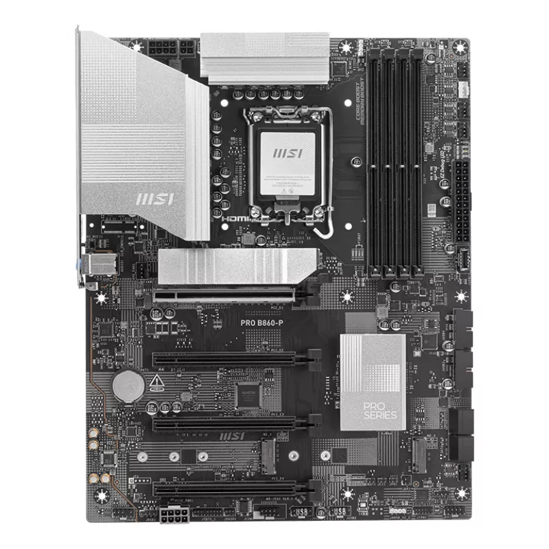 Motininė plokštė MSI PRO B860-P — Intel B860, LGA 1851, ATX, DDR5, 4 DIMM, 3×M.2, 5Gb LAN, HDMI 2.1