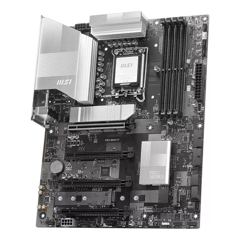 Motininė plokštė MSI PRO B860-P — Intel B860, LGA 1851, ATX, DDR5, 4 DIMM, 3×M.2, 5Gb LAN, HDMI 2.1