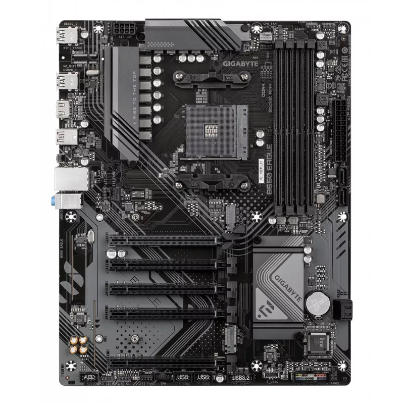 Motininė plokštė GIGABYTE B550 EAGLE – AMD Ryzen 5000 serijos, 10+3+1 VRM fazės, DDR4 iki 3200MHz, 1xPCIe 4.0 + 1xPCIe 3.0 M.2, 1GbE LAN, USB 3.2 Gen 2